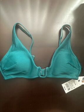Shade & Shore Teal Ribbed Front-Close Bikini Top